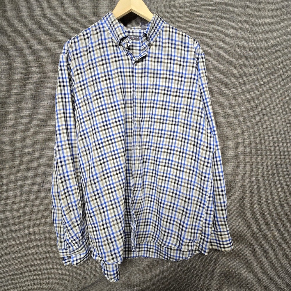 Van Heusen Flex Mens Blue Black Plaid Long Sleeve Button Down Shirt 16-16.5 L